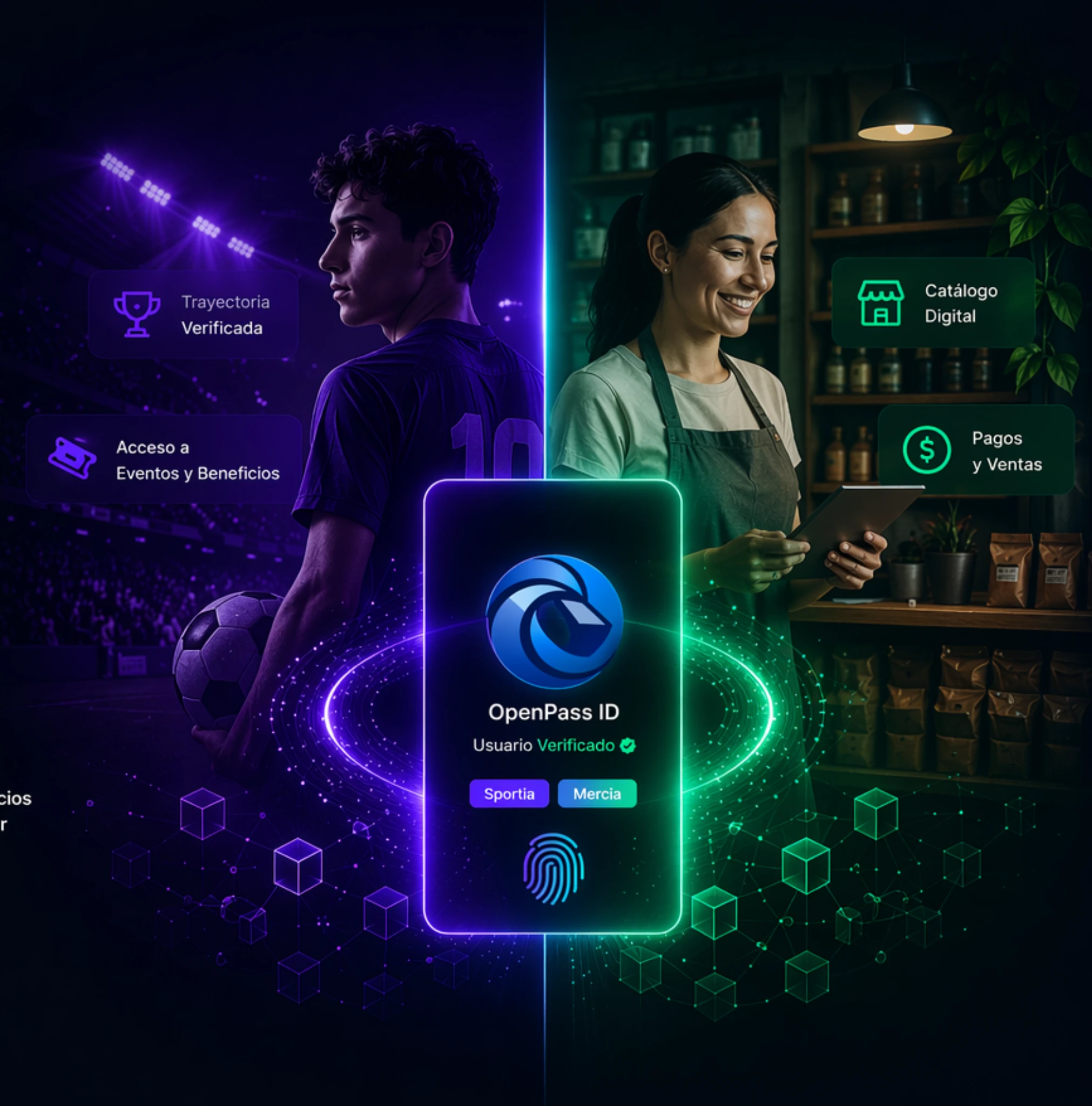 Visual de OpenPass con identidad digital y beneficios