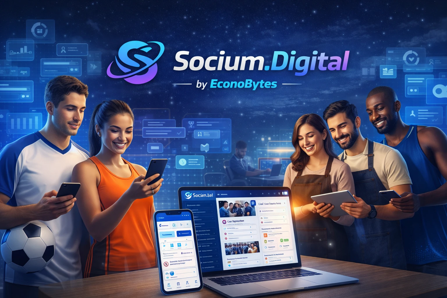 Mockup de Socium Digital con Sportia y Mercia